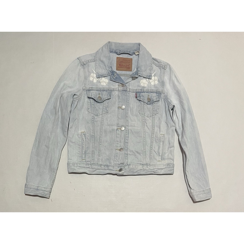 Levi's Type II 29945-0029 Floral Blue Denim Western Trucker Jacket Womens Medium